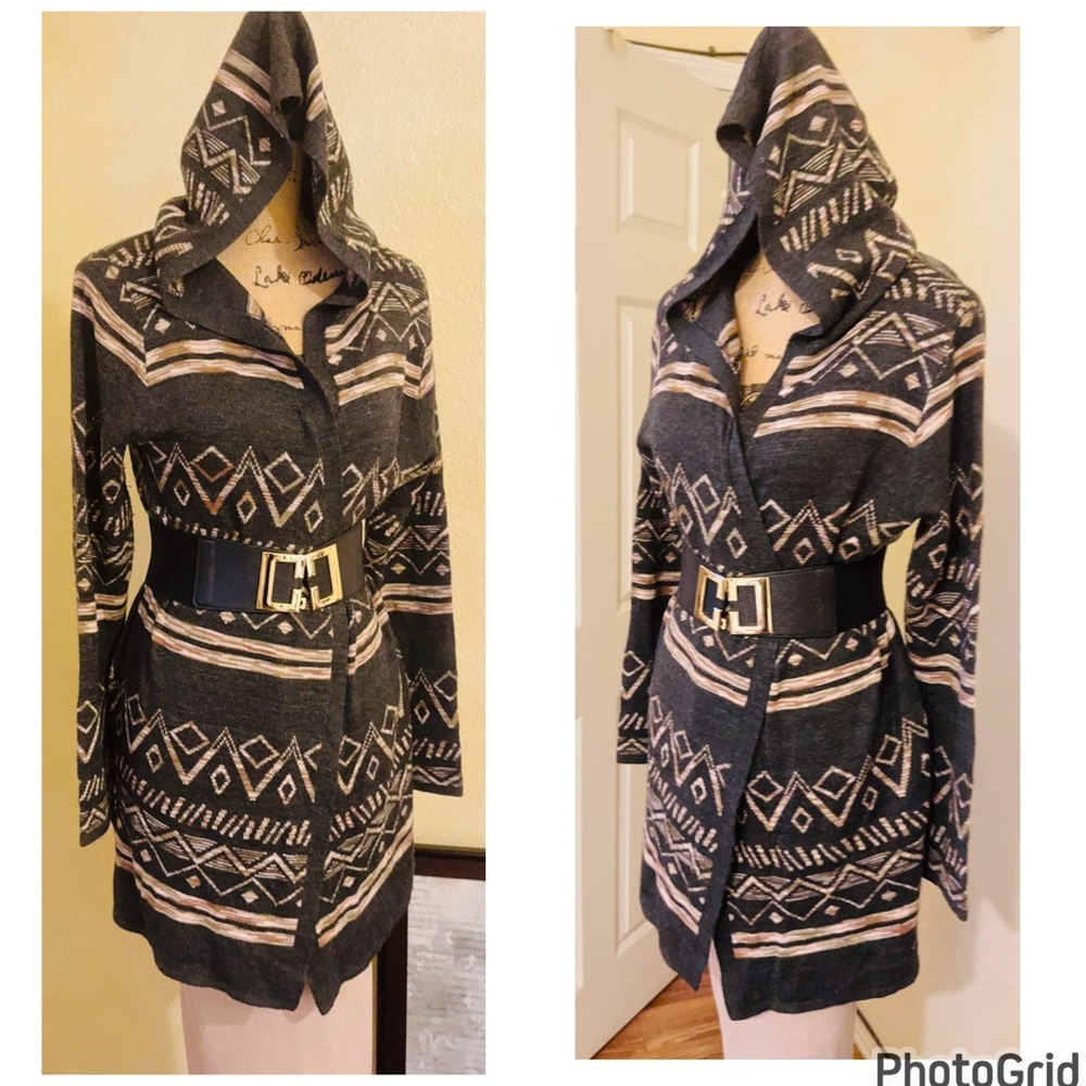 Aztec Patterned Hooded Cardigan - Picture 2 of 7